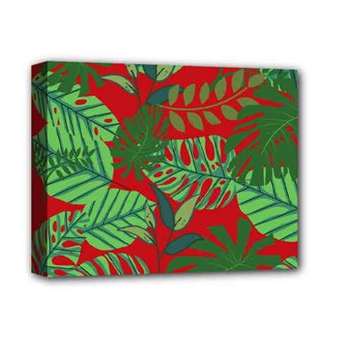 Leaves Leaf Nature Pattern Red Green Deluxe Canvas 14  X 11  (stretched) by Cowasu