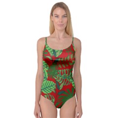 Leaves Leaf Nature Pattern Red Green Camisole Leotard  by Cowasu