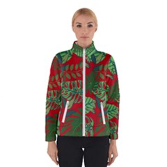 Leaves Leaf Nature Pattern Red Green Women s Bomber Jacket