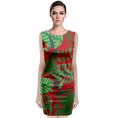 Leaves Leaf Nature Pattern Red Green Classic Sleeveless Midi Dress by Cowasu