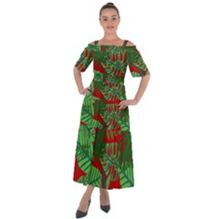 Leaves Leaf Nature Pattern Red Green Shoulder Straps Boho Maxi Dress  by Cowasu