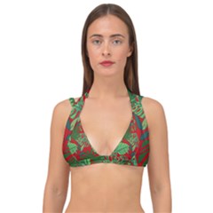 Leaves Leaf Nature Pattern Red Green Double Strap Halter Bikini Top