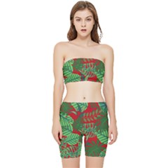 Leaves Leaf Nature Pattern Red Green Stretch Shorts And Tube Top Set by Cowasu