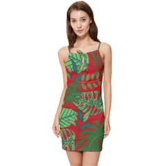 Leaves Leaf Nature Pattern Red Green Summer Tie Front Dress by Cowasu