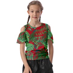 Leaves Leaf Nature Pattern Red Green Kids  Butterfly Cutout Tee by Cowasu