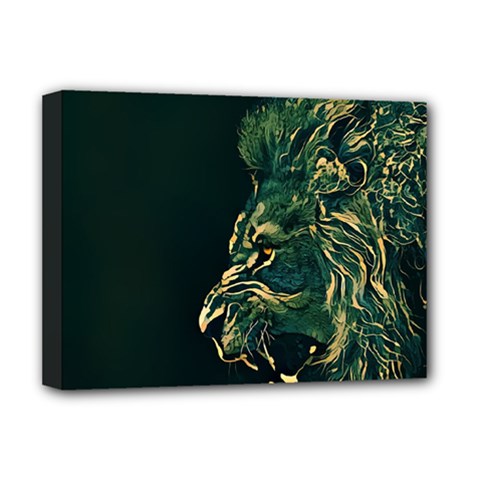 Angry Male Lion Deluxe Canvas 16  X 12  (stretched)  by Cowasu