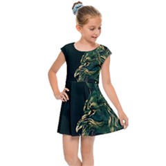 Angry Male Lion Kids  Cap Sleeve Dress by Cowasu