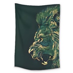 Angry Male Lion Large Tapestry by Cowasu