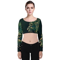 Angry Male Lion Velvet Long Sleeve Crop Top by Cowasu