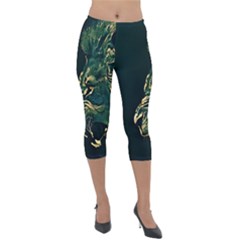 Angry Male Lion Lightweight Velour Capri Leggings  by Cowasu