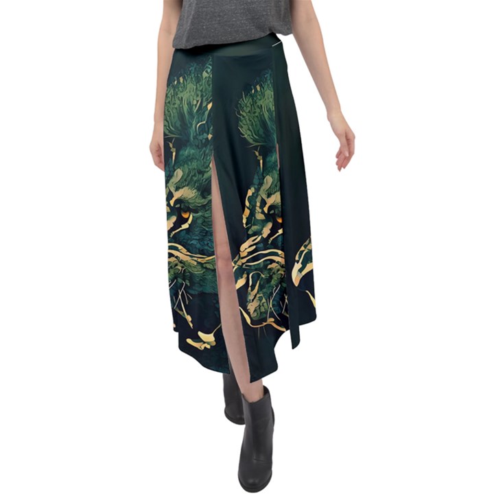 Angry Male Lion Velour Split Maxi Skirt