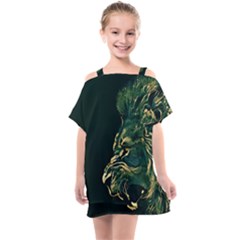 Angry Male Lion Kids  One Piece Chiffon Dress by Cowasu