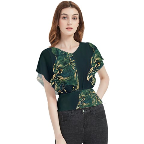 Angry Male Lion Butterfly Chiffon Blouse by Cowasu