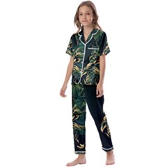 Angry Male Lion Kids  Satin Short Sleeve Pajamas Set by Cowasu