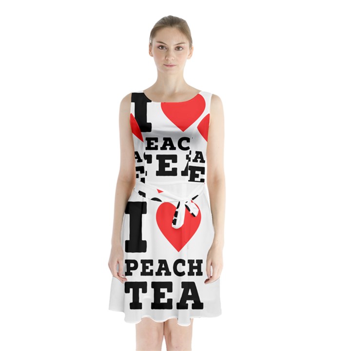 I love peach tea Sleeveless Waist Tie Chiffon Dress