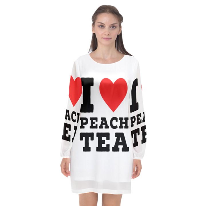 I love peach tea Long Sleeve Chiffon Shift Dress 