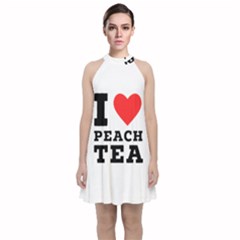 I Love Peach Tea Velvet Halter Neckline Dress  by ilovewhateva