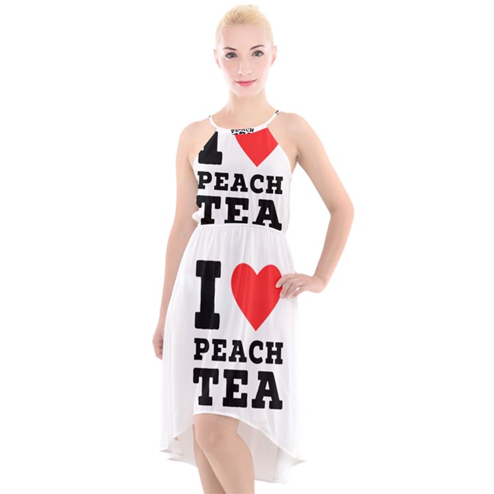 I love peach tea High-Low Halter Chiffon Dress 