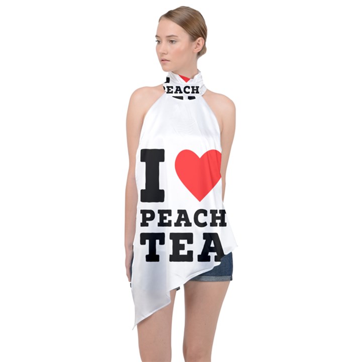 I love peach tea Halter Asymmetric Satin Top