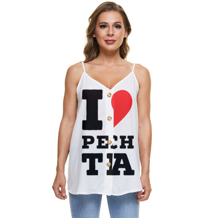 I love peach tea Casual Spaghetti Strap Chiffon Top