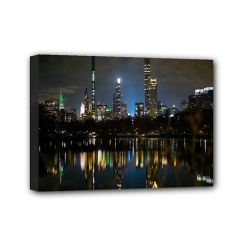 New York Night Central Park Skyscrapers Skyline Mini Canvas 7  X 5  (stretched) by Cowasu