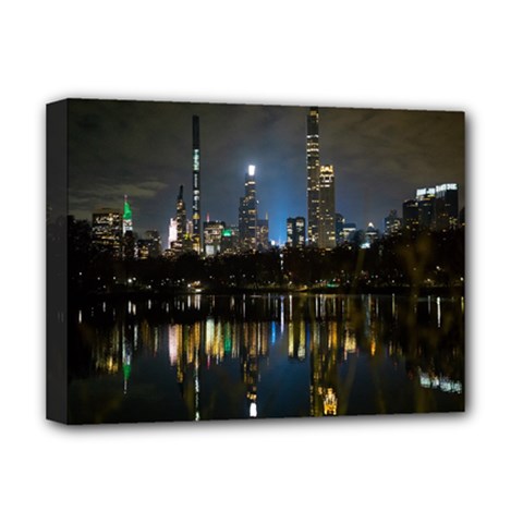 New York Night Central Park Skyscrapers Skyline Deluxe Canvas 16  X 12  (stretched)  by Cowasu