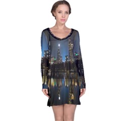 New York Night Central Park Skyscrapers Skyline Long Sleeve Nightdress by Cowasu