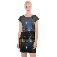 New York Night Central Park Skyscrapers Skyline Cap Sleeve Bodycon Dress by Cowasu