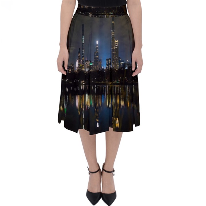 New York Night Central Park Skyscrapers Skyline Classic Midi Skirt