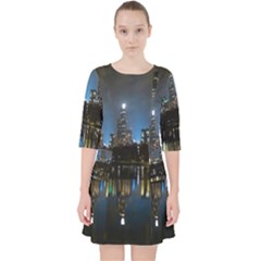 New York Night Central Park Skyscrapers Skyline Quarter Sleeve Pocket Dress by Cowasu