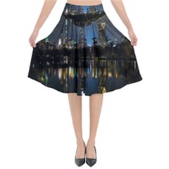 New York Night Central Park Skyscrapers Skyline Flared Midi Skirt by Cowasu