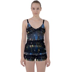 New York Night Central Park Skyscrapers Skyline Tie Front Two Piece Tankini by Cowasu