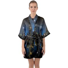 New York Night Central Park Skyscrapers Skyline Half Sleeve Satin Kimono  by Cowasu