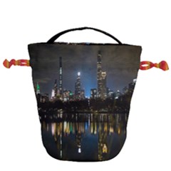 New York Night Central Park Skyscrapers Skyline Drawstring Bucket Bag by Cowasu