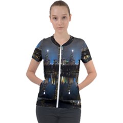 New York Night Central Park Skyscrapers Skyline Short Sleeve Zip Up Jacket by Cowasu