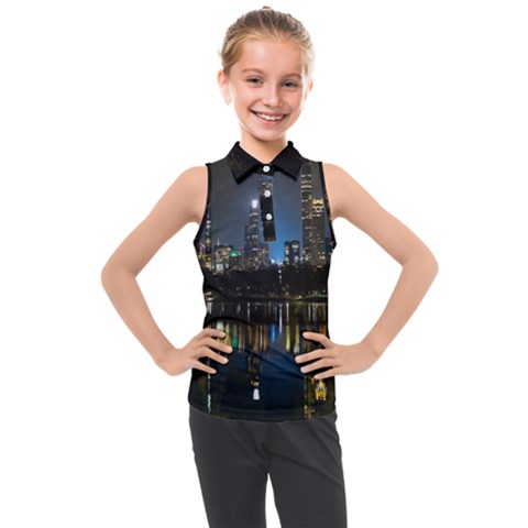 New York Night Central Park Skyscrapers Skyline Kids  Sleeveless Polo Tee by Cowasu