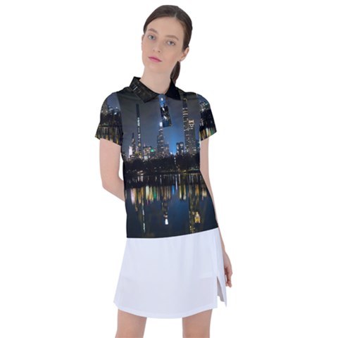 New York Night Central Park Skyscrapers Skyline Women s Polo Tee by Cowasu