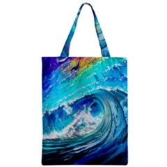 Tsunami Waves Ocean Sea Nautical Nature Water Painting Zipper Classic Tote Bag by Cowasu