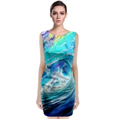 Tsunami Waves Ocean Sea Nautical Nature Water Painting Classic Sleeveless Midi Dress by Cowasu