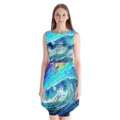 Tsunami Waves Ocean Sea Nautical Nature Water Painting Sleeveless Chiffon Dress   by Cowasu