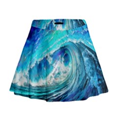 Tsunami Waves Ocean Sea Nautical Nature Water Painting Mini Flare Skirt by Cowasu