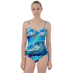 Tsunami Waves Ocean Sea Nautical Nature Water Painting Sweetheart Tankini Set by Cowasu