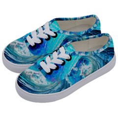 Tsunami Waves Ocean Sea Nautical Nature Water Painting Kids  Classic Low Top Sneakers by Cowasu