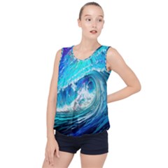 Tsunami Waves Ocean Sea Nautical Nature Water Painting Bubble Hem Chiffon Tank Top by Cowasu