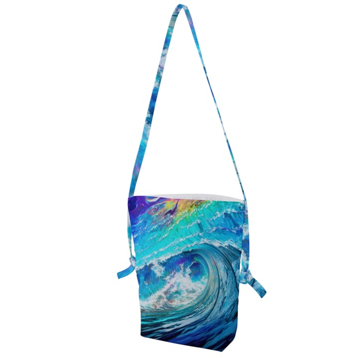 Tsunami Waves Ocean Sea Nautical Nature Water Painting Folding Shoulder Bag