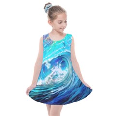 Tsunami Waves Ocean Sea Nautical Nature Water Painting Kids  Summer Dress by Cowasu