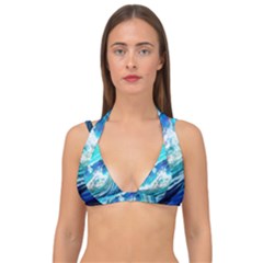 Tsunami Waves Ocean Sea Nautical Nature Water Painting Double Strap Halter Bikini Top by Cowasu