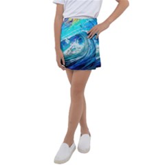 Tsunami Waves Ocean Sea Nautical Nature Water Painting Kids  Tennis Skirt by Cowasu