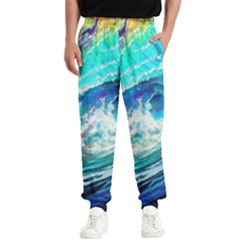 Tsunami Waves Ocean Sea Nautical Nature Water Painting Men s Elastic Waist Pants by Cowasu