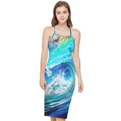 Tsunami Waves Ocean Sea Nautical Nature Water Painting Bodycon Cross Back Summer Dress by Cowasu